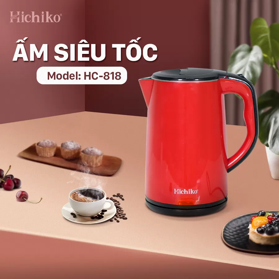 Ấm Đun Nước, Đun Siêu Tốc Hichiko HC - 818, dày 2 lớp dung tích 1,8L