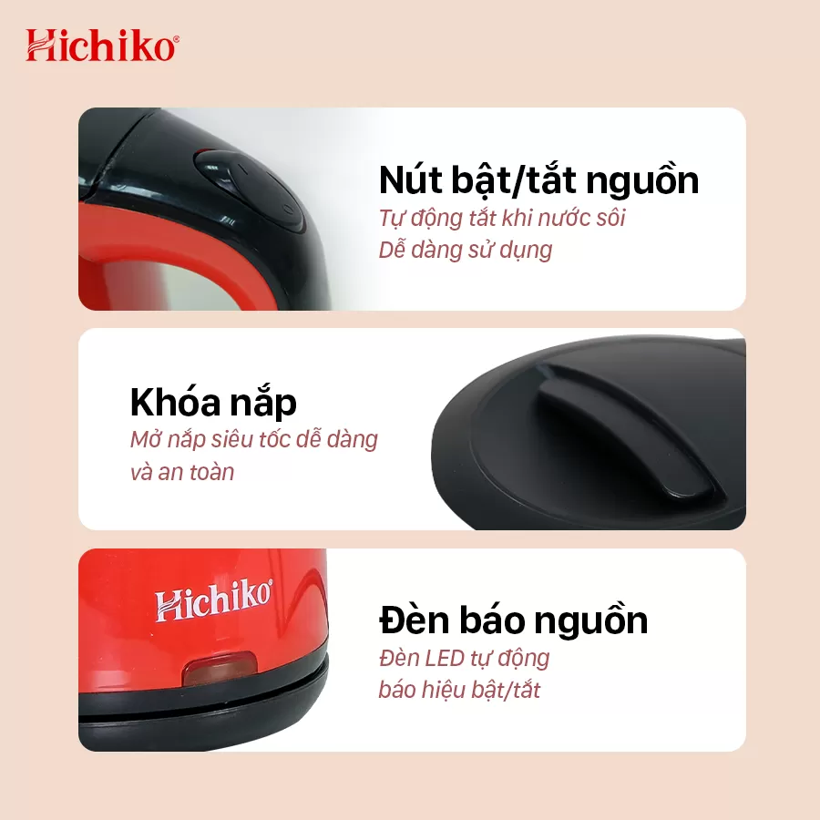 Ấm Đun Nước, Đun Siêu Tốc Hichiko HC - 818, dày 2 lớp dung tích 1,8L