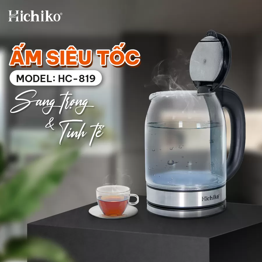 Ấm siêu tốc thuỷ tinh hiện đại Hichiko 1.8L HC-819