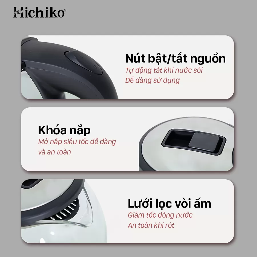 Ấm siêu tốc thuỷ tinh hiện đại Hichiko 1.8L HC-819
