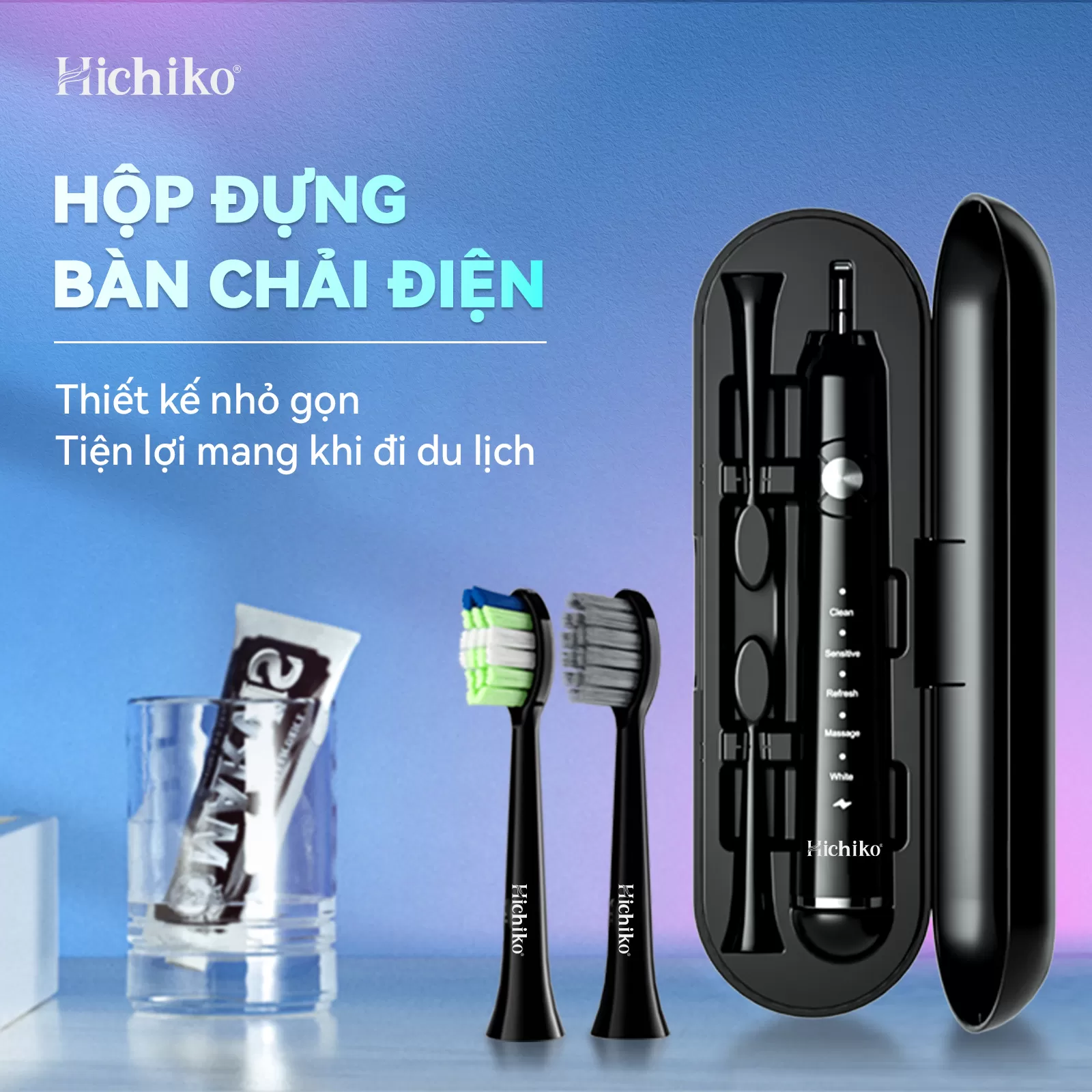 Bàn chải đánh răng điện Hichiko HC9801 5 chế độ, Công Nghệ Sóng Âm, Chải Sạch Mảng Bám Tới 10X