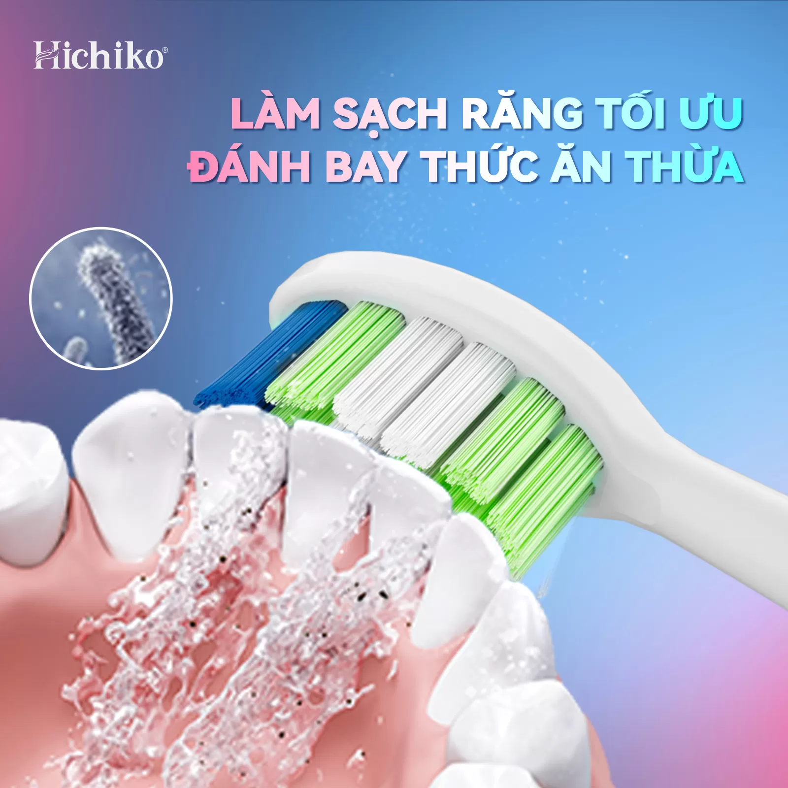 Bàn chải đánh răng điện Hichiko HC9801 5 chế độ, Công Nghệ Sóng Âm, Chải Sạch Mảng Bám Tới 10X