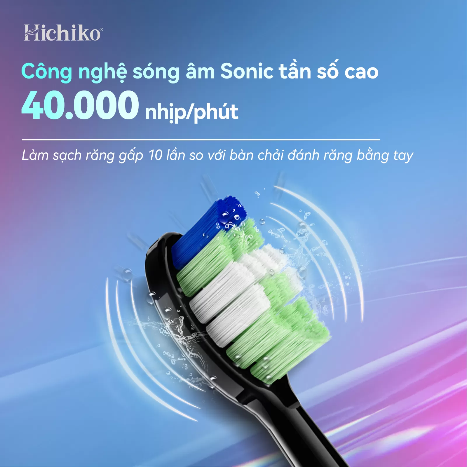 Bàn chải đánh răng điện Hichiko HC9801 5 chế độ, Công Nghệ Sóng Âm, Chải Sạch Mảng Bám Tới 10X