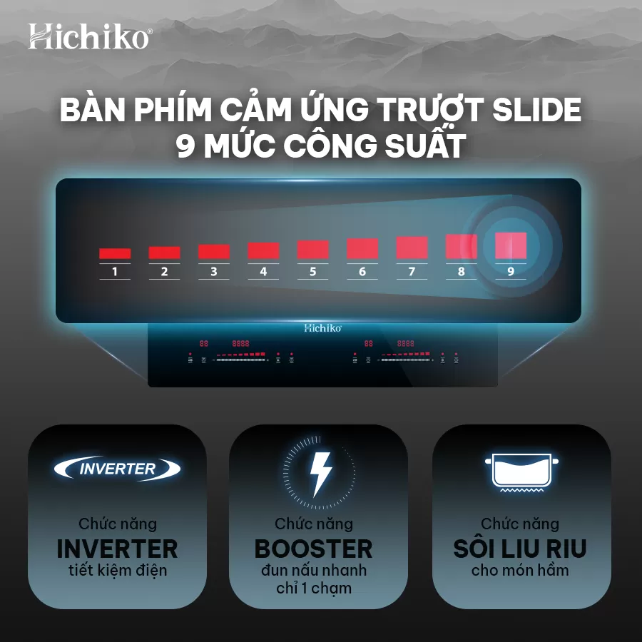 Bếp từ đôi Malaysia CS khủng 5800W mặt kính Kanger, Hichiko HC2504