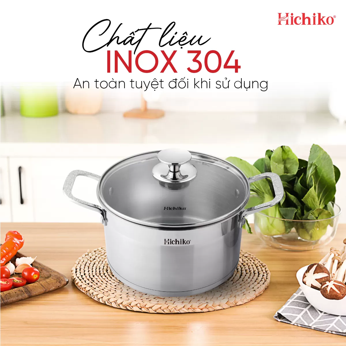 Bộ nồi inox 304 ĐÁY TỪ 5 lớp Hichiko HC1323X2022OL, kích thước 20 - 22 - 24cm, dùng mọi loại bếp