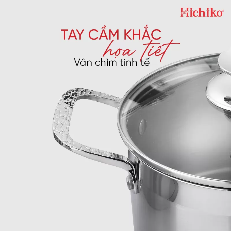 Bộ nồi inox 304 ĐÁY TỪ 5 lớp Hichiko HC1323X2022OL, kích thước 20 - 22 - 24cm, dùng mọi loại bếp