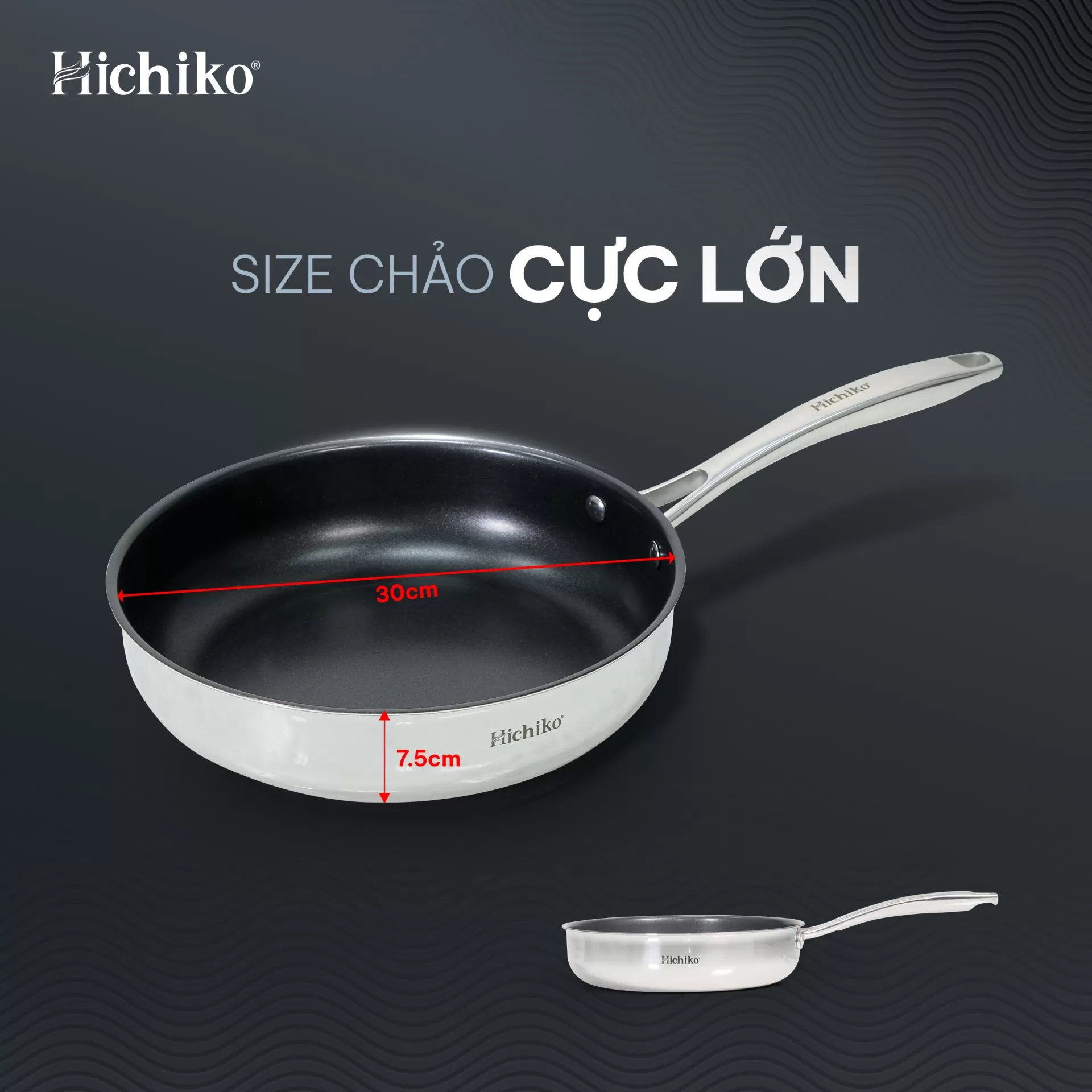 Chảo sâu 3 lớp chống dính ĐÁY TỪ Hichiko size 26-28-30cm, sử dụng cho mọi loại bếp