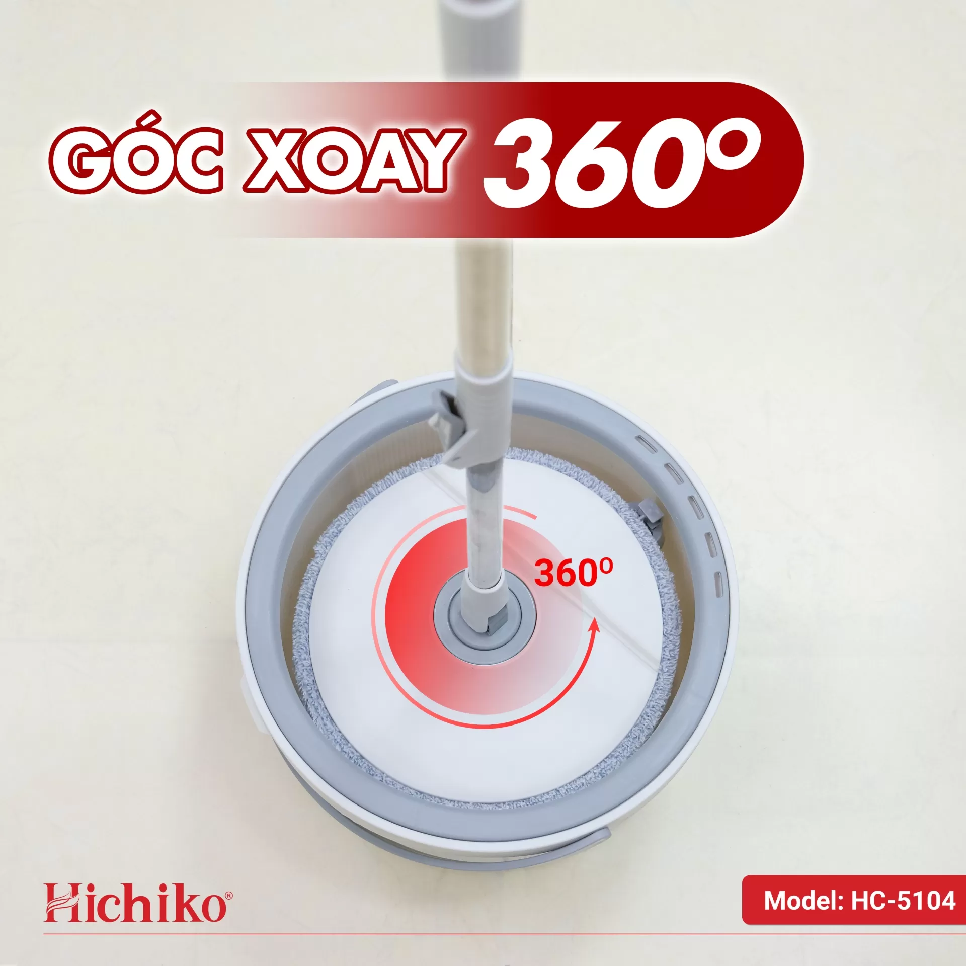 [Tặng 01 bông lau nhà] Cây lau nhà tròn Hichiko HC - 5104 siêu gọn nhẹ tự tách nước sạch, bẩn
