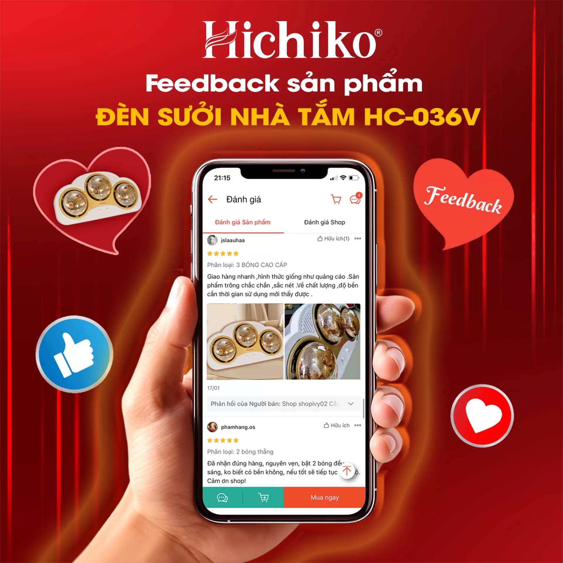 Đèn sưởi nhà tắm 3 bóng HC036V