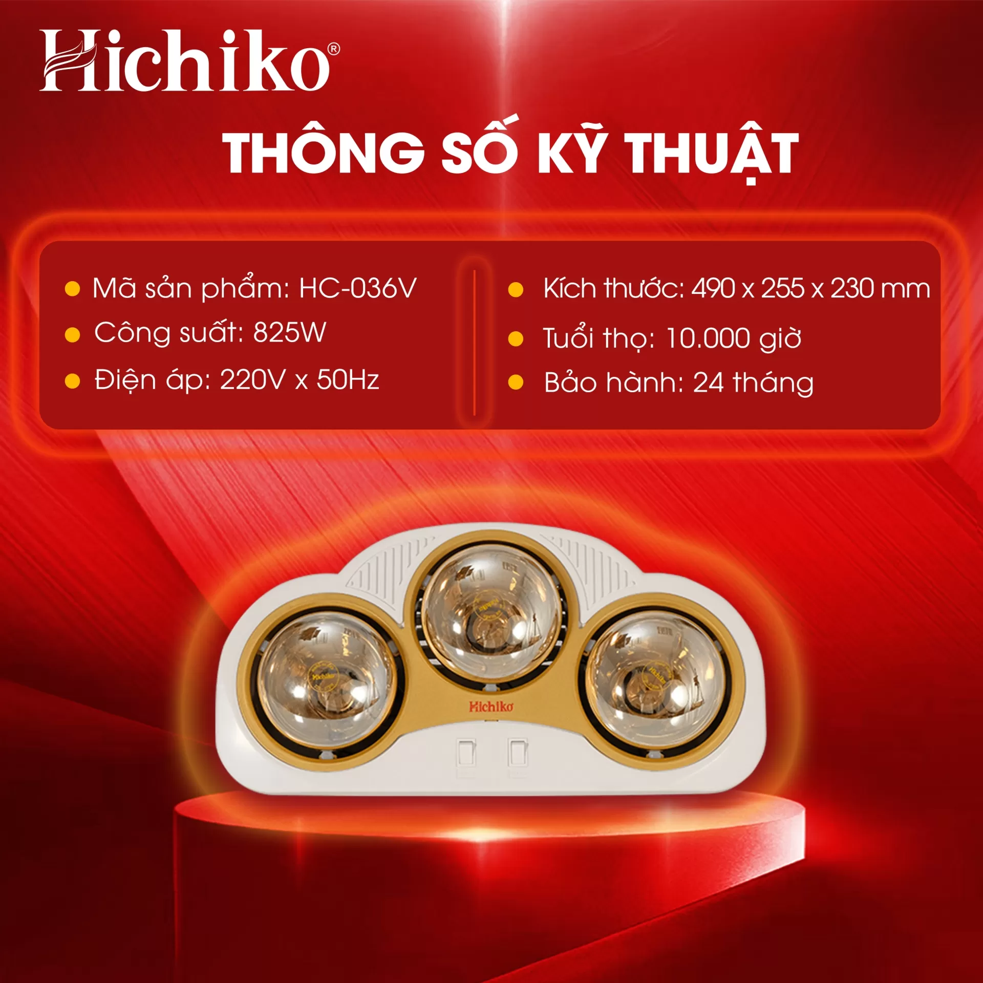Đèn sưởi nhà tắm 3 bóng HC036V