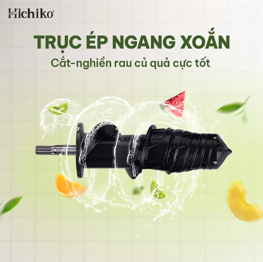 Máy ép chậm trục ngang cổ to Hichiko HC - 3404, miệng cối rộng 7.5 cm dễ dàng ép nguyên quả