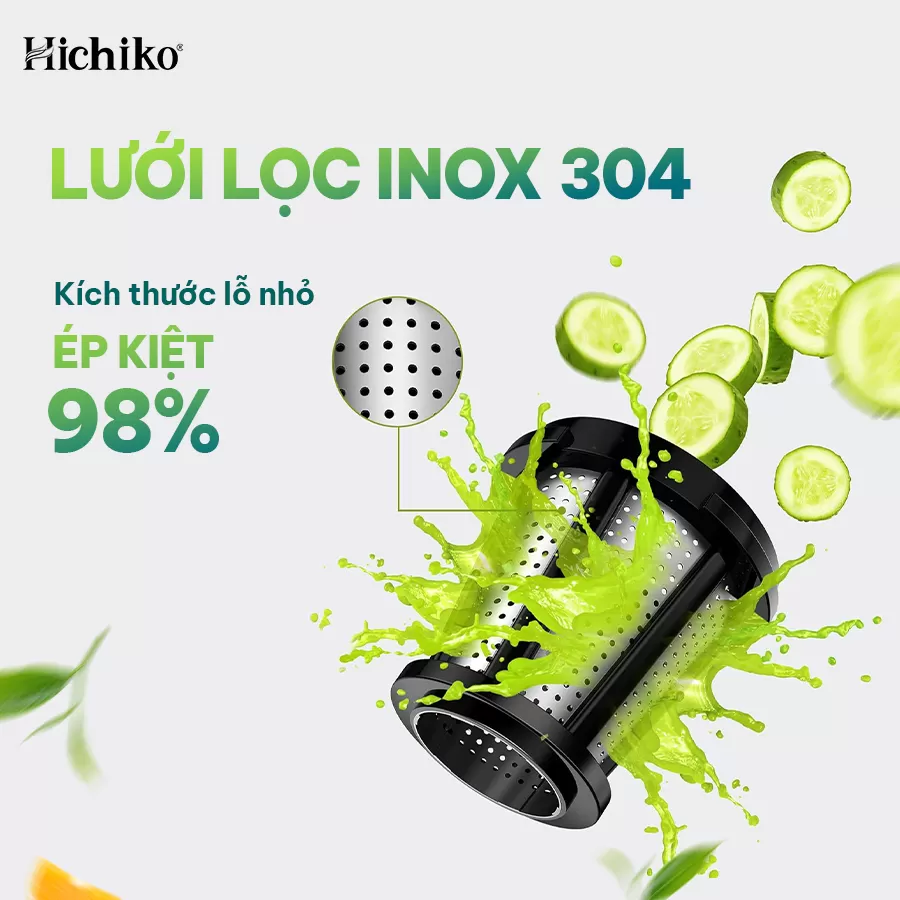 Máy ép chậm trục ngang Hichiko HC3405G công suất 150W, máy ép siêu kiệt bã, giữ dinh dưỡng 98%