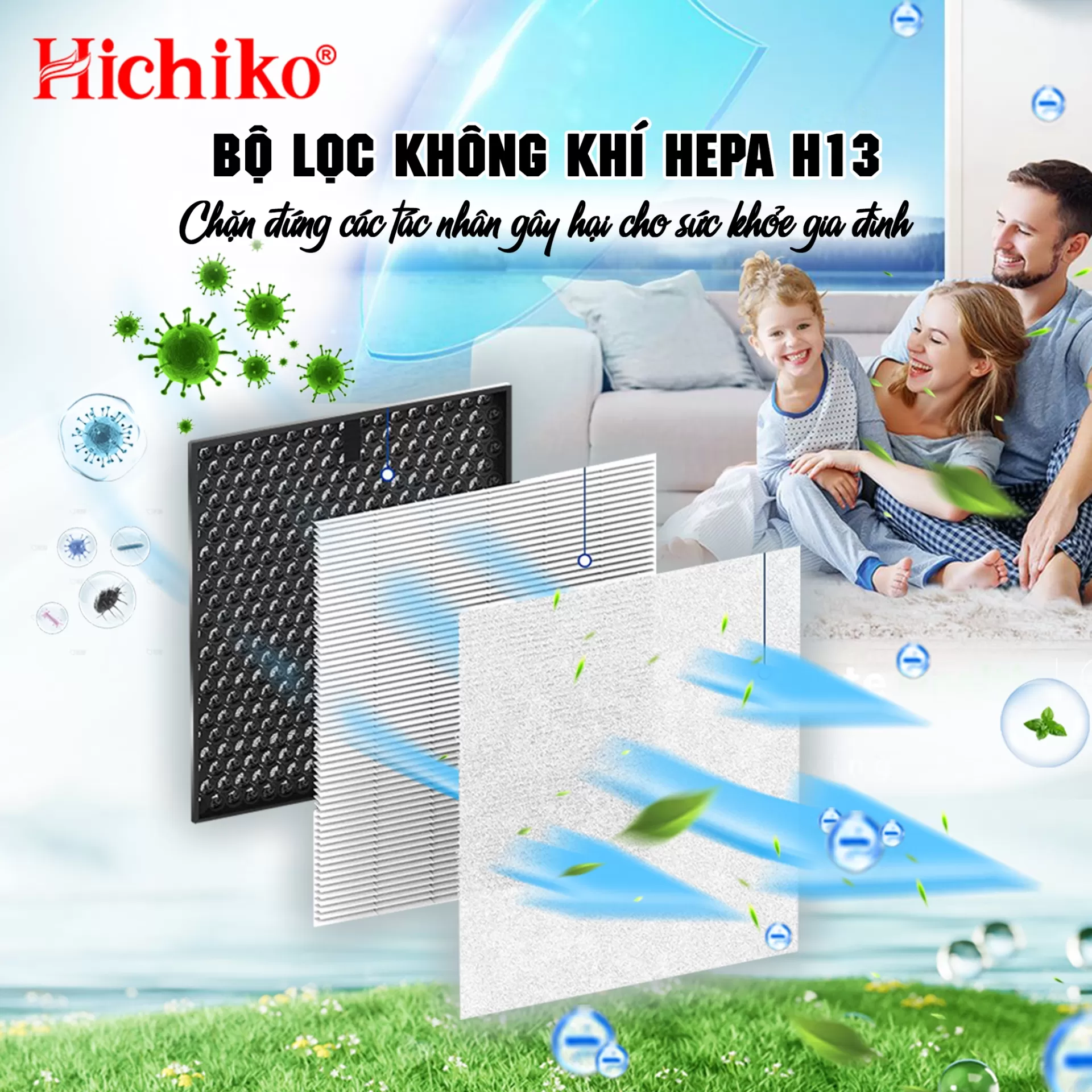Máy hút ẩm Hichiko HC20-DH02 dành cho diện tích từ 20-50m2, công suất hút 20L/ngày, bình chứa 4L