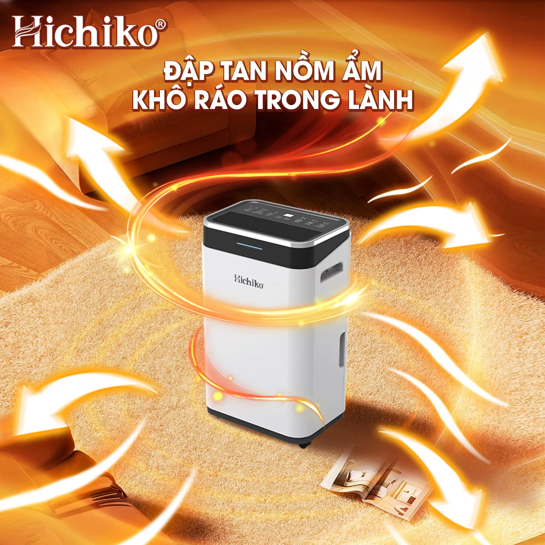 Máy hút ẩm Hichiko HC25-DH01, cho diện tích từ 30 - 60m2, công suất hút 25L/ngày, bình chứa 6.5L