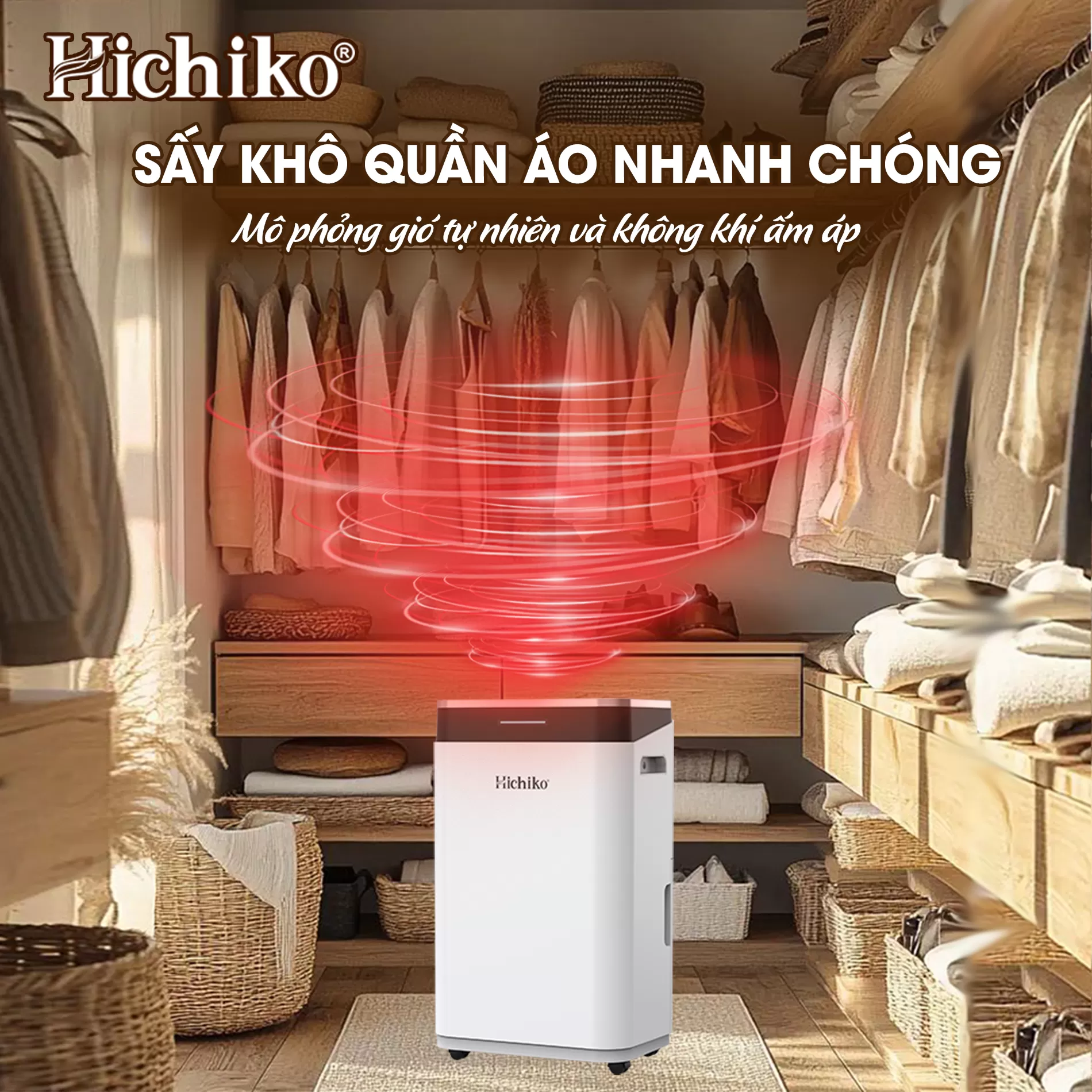 Máy hút ẩm Hichiko HC25-DH01, cho diện tích từ 30 - 60m2, công suất hút 25L/ngày, bình chứa 6.5L
