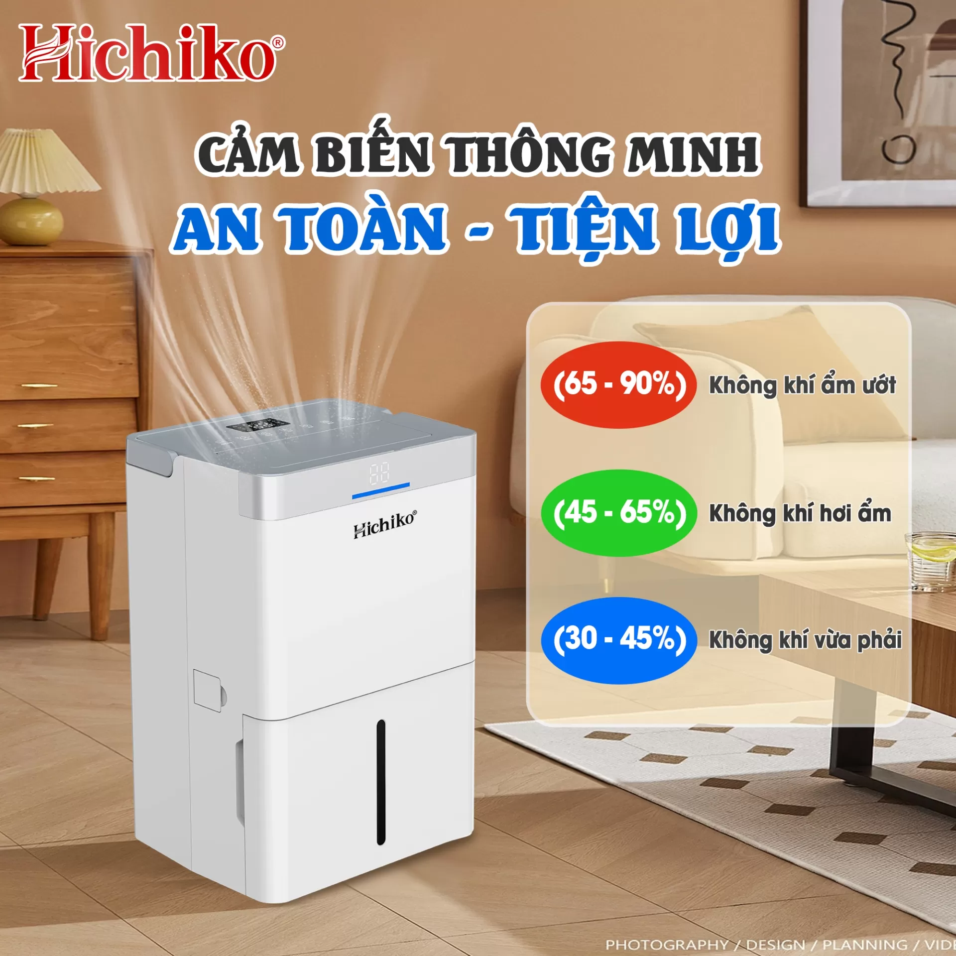 Máy hút ẩm Hichiko HC35-DH04 dành cho diện tích từ 60-100m2, công suất hút 35L/ngày