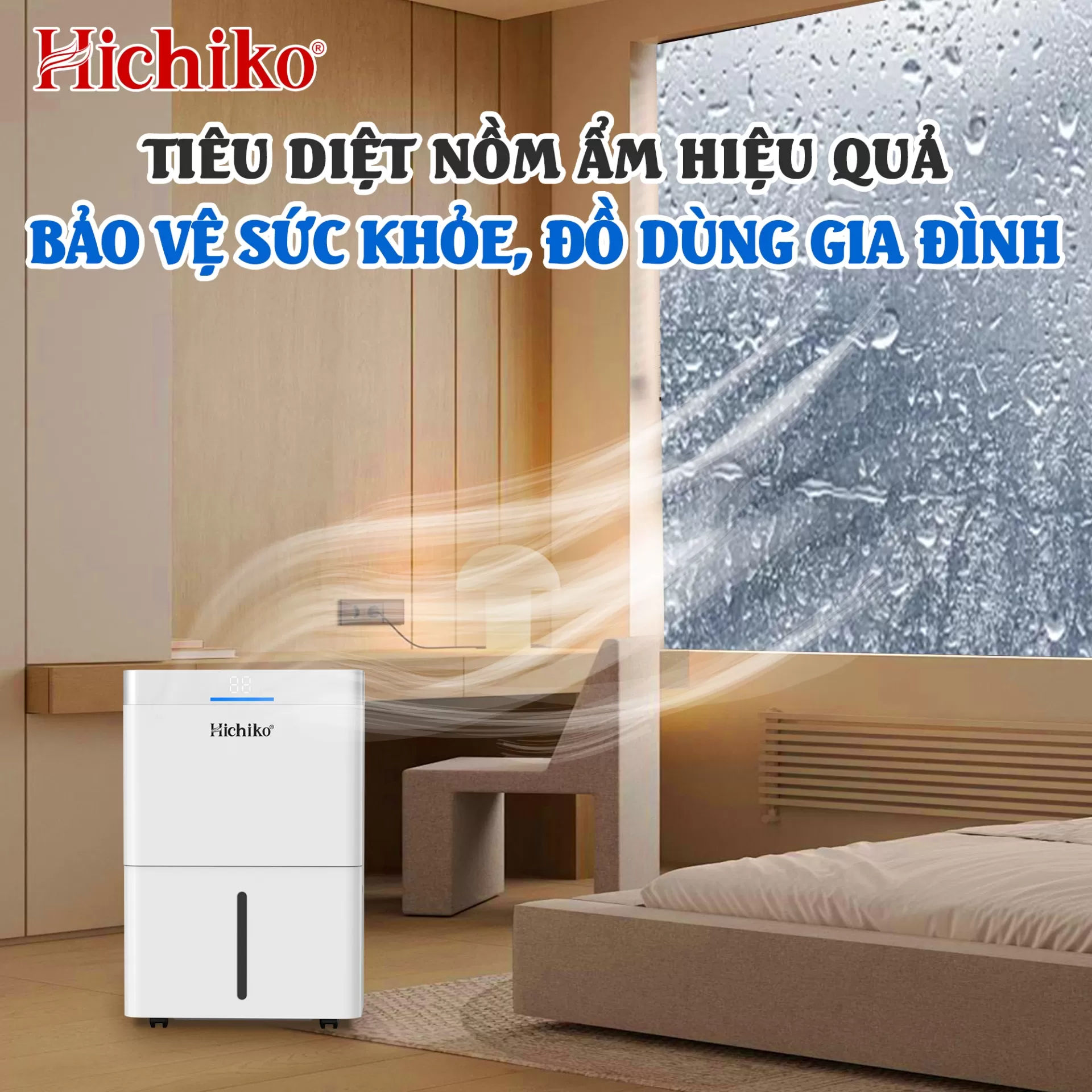 Máy hút ẩm Hichiko HC35-DH04 dành cho diện tích từ 60-100m2, công suất hút 35L/ngày