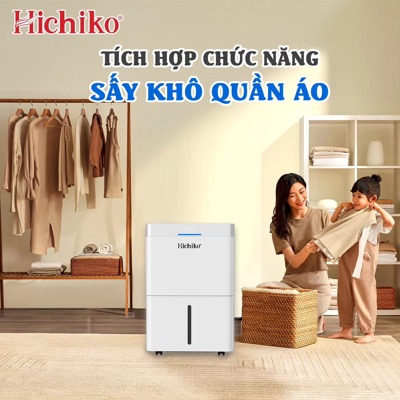 Máy hút ẩm Hichiko HC35-DH04 dành cho diện tích từ 60-100m2, công suất hút 35L/ngày