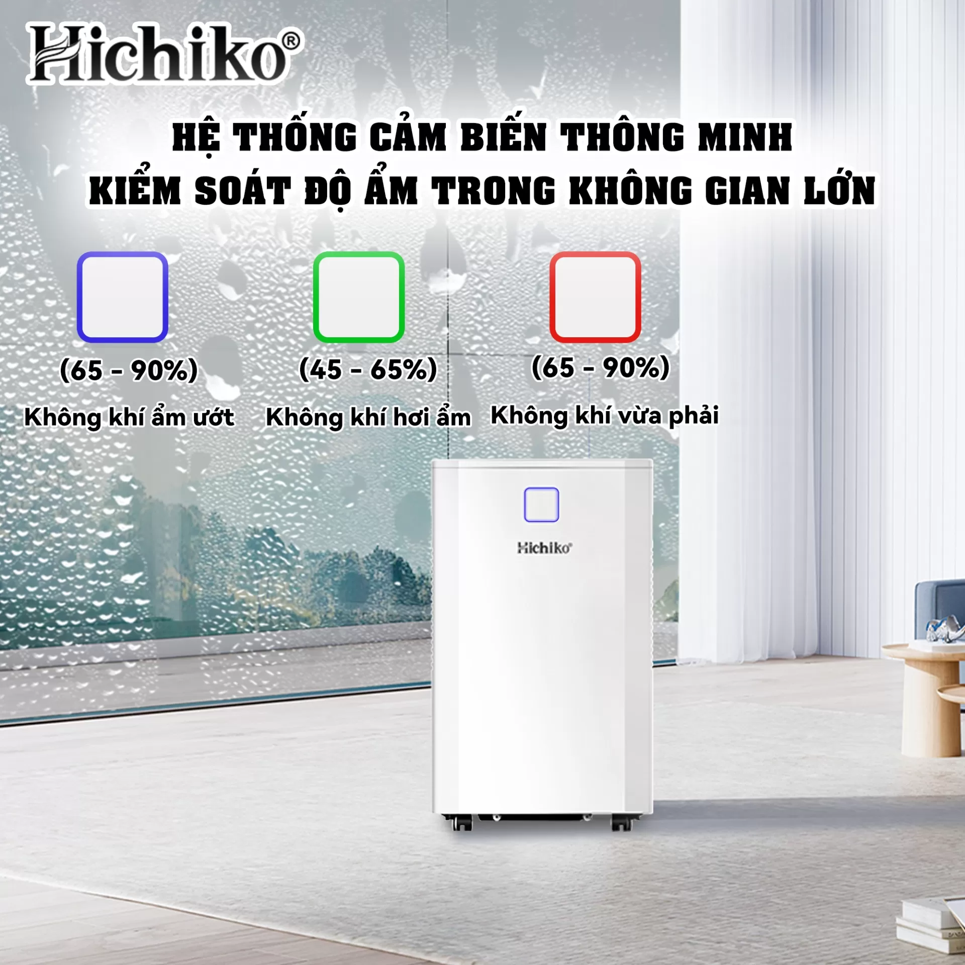 Máy hút ẩm Hichiko HC50-DH03 dành cho diện tích từ 70-100m2, công suất hút 50L/ngày