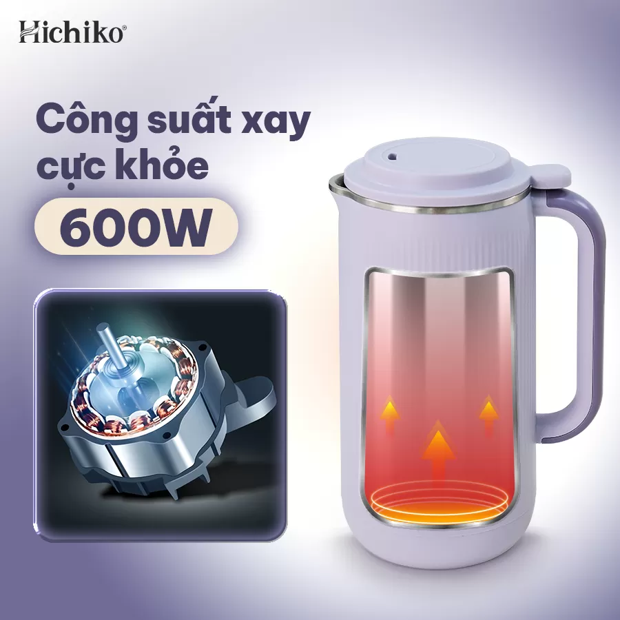 [Tặng công thức nấu sữa] Máy làm sữa hạt 600ml Hichiko HC - 3503, 6 chức năng nấu đa dạng