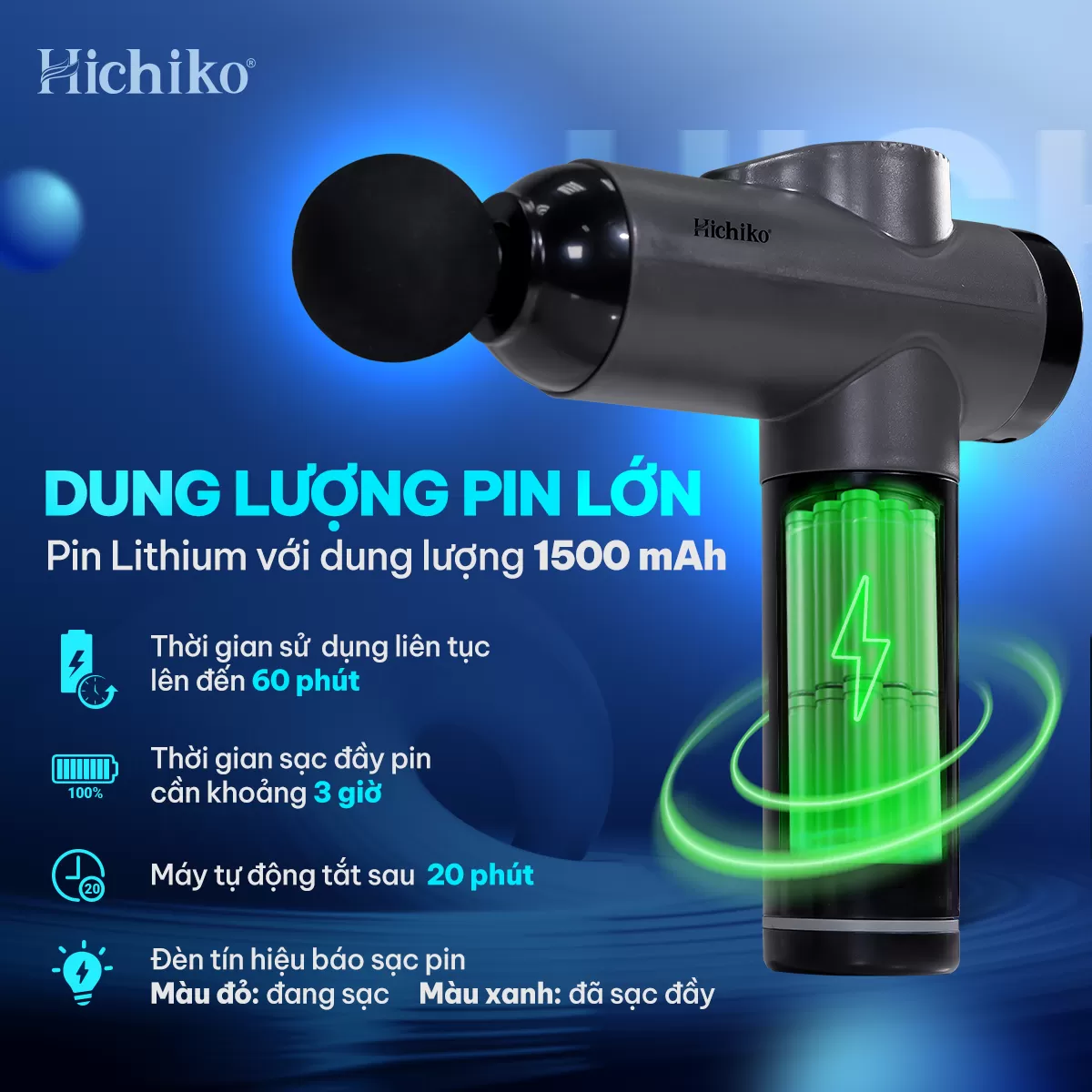 [Tặng kèm 7 đầu] Máy massage cầm tay Hichiko HC9701 - máy đấm lưng , massage trị liệu cổ vai gáy