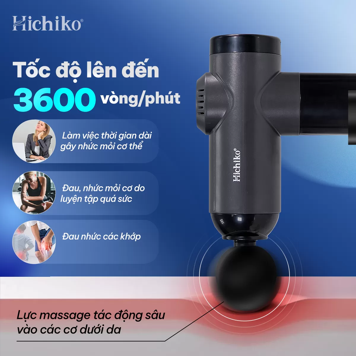 [Tặng kèm 7 đầu] Máy massage cầm tay Hichiko HC9701 - máy đấm lưng , massage trị liệu cổ vai gáy