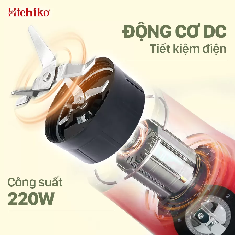 [Tặng kèm 1 cối xay] Máy Xay Sinh Tố đa năng 3 cối xay Hichiko HC3302R, lưỡi Inox xay cực nhuyễn