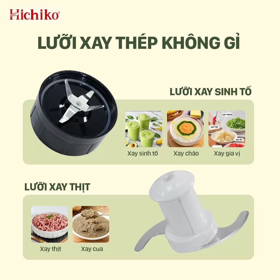 [Tặng kèm 1 cối xay] Máy Xay Sinh Tố đa năng 3 cối xay Hichiko HC3302R, lưỡi Inox xay cực nhuyễn