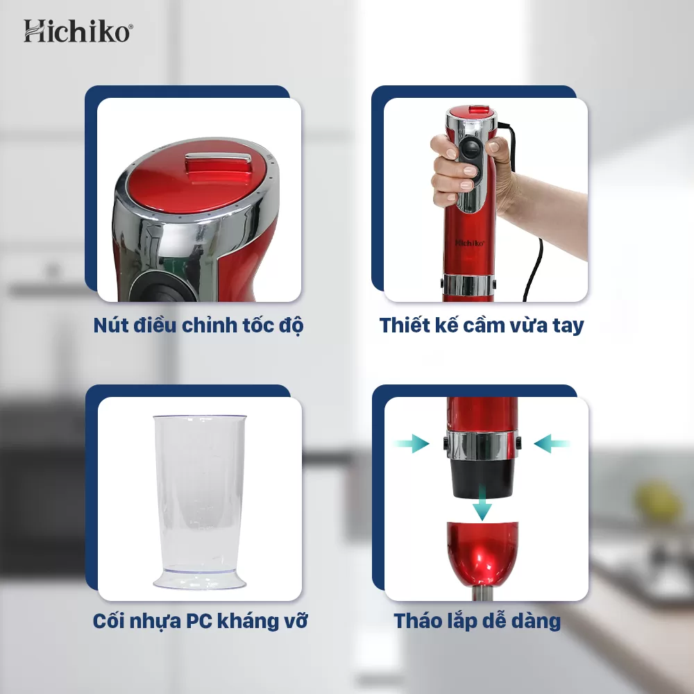 Sinh tố cầm tay Hichiko HC3401, Điều khiển bằng núm bấm, Tháo rời vệ sinh dễ dàng
