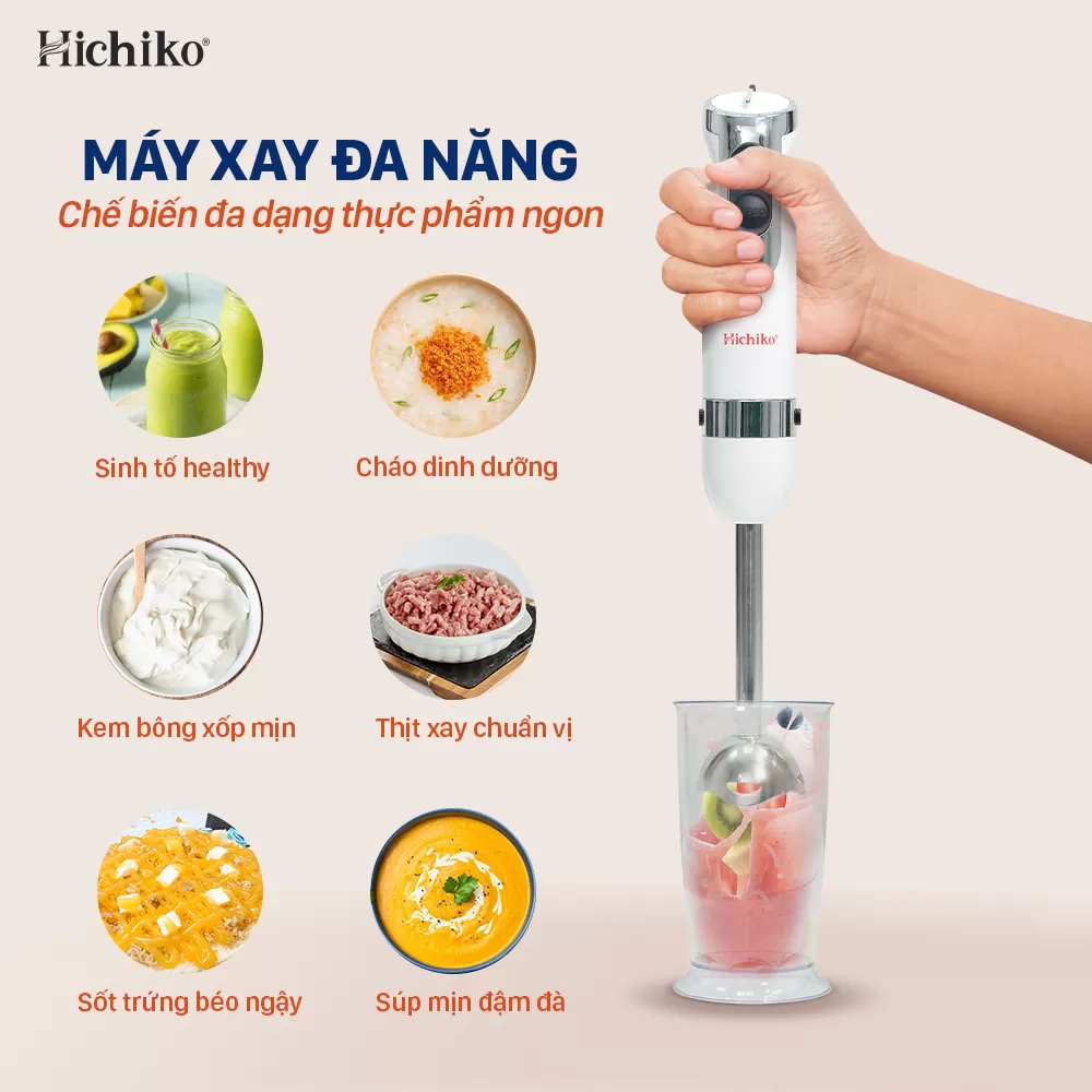 Sinh tố cầm tay Hichiko HC3401, Điều khiển bằng núm bấm, Tháo rời vệ sinh dễ dàng