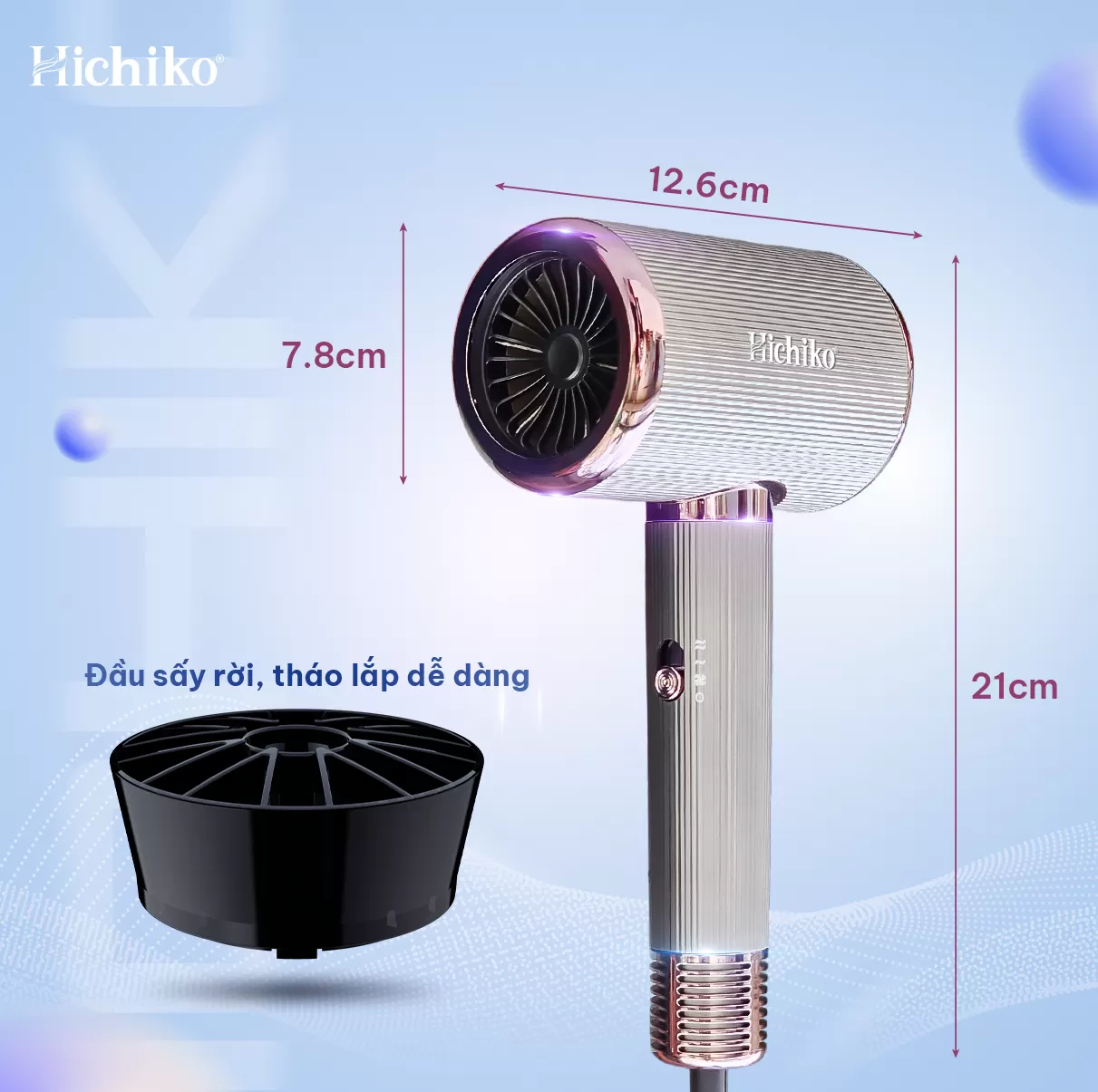 Máy sấy tóc tăng cường ion âm bảo vệ tóc Hichiko HC-5510, Công suất lớn 2000W