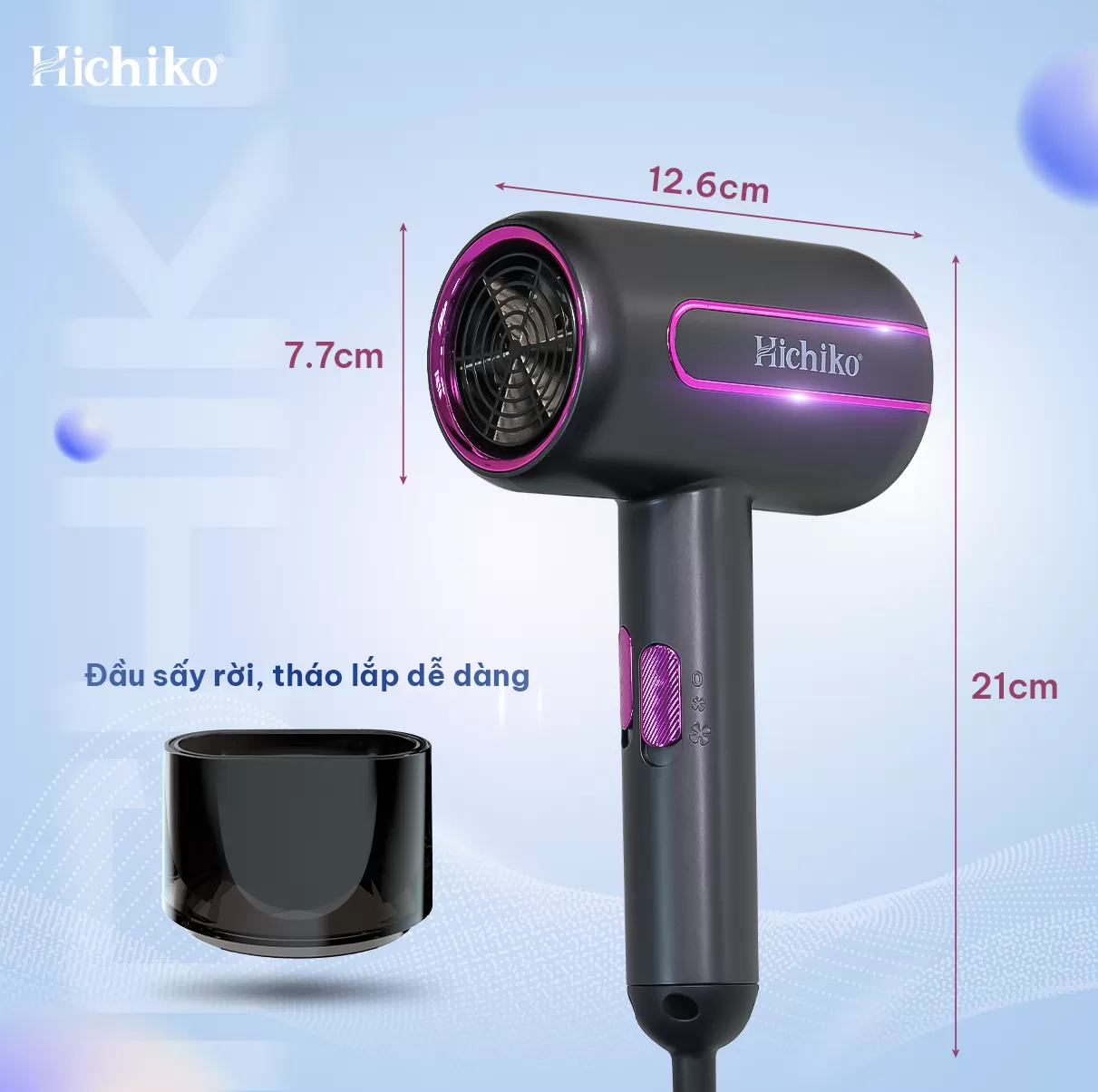 Máy sấy tóc Hichiko HC5510A/B cao cấp 2 chiều công suất lớn 2000W, có ion âm và ánh sáng xanh