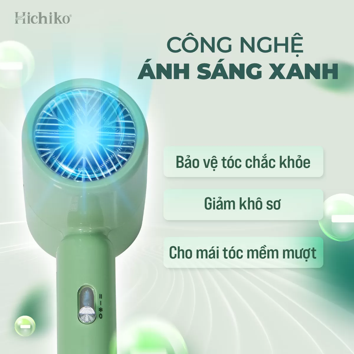 Máy sấy tóc đầu tạo kiểu Hichiko HC-5511, có ánh sáng xanh bảo vệ tóc