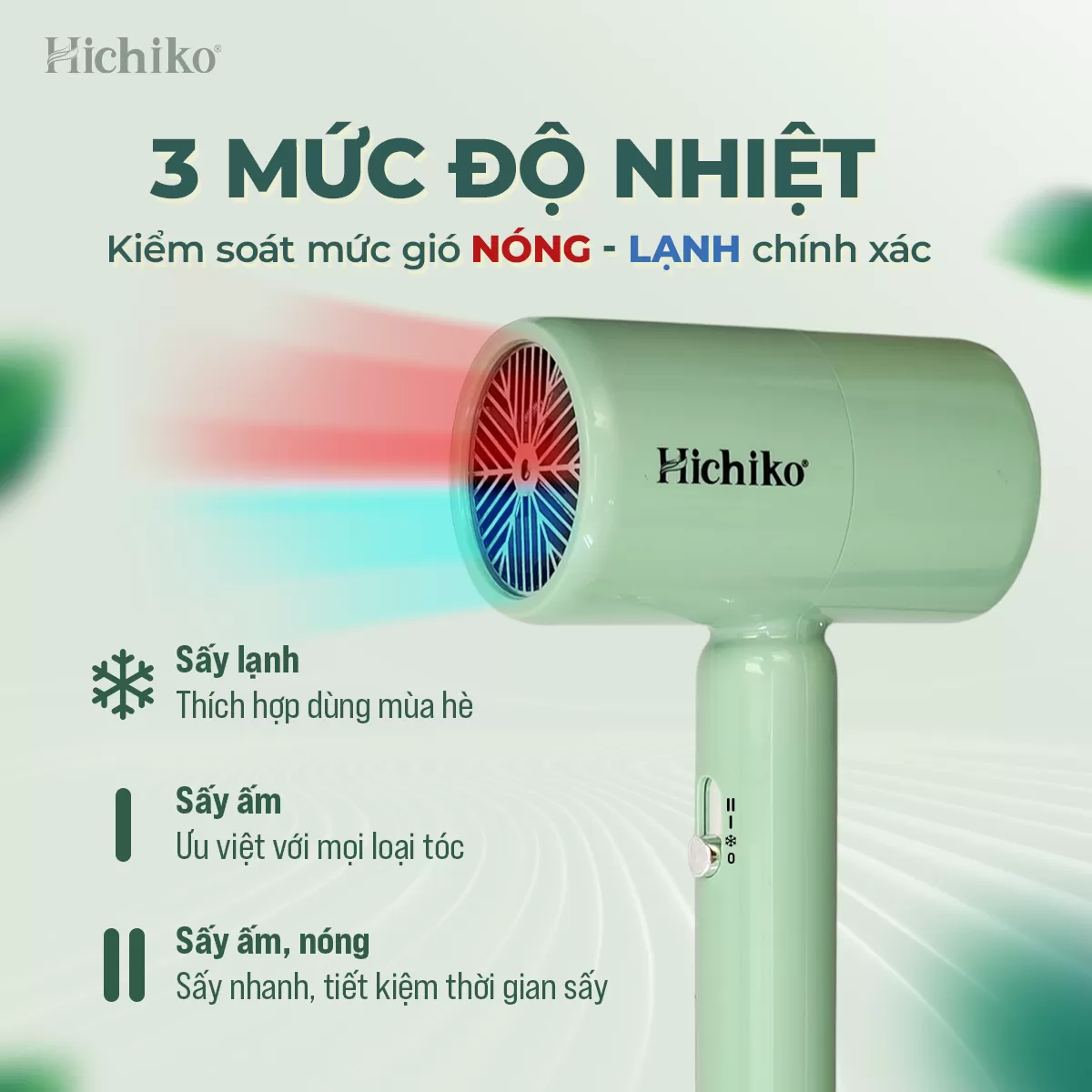 Máy sấy tóc đầu tạo kiểu Hichiko HC-5511, có ánh sáng xanh bảo vệ tóc