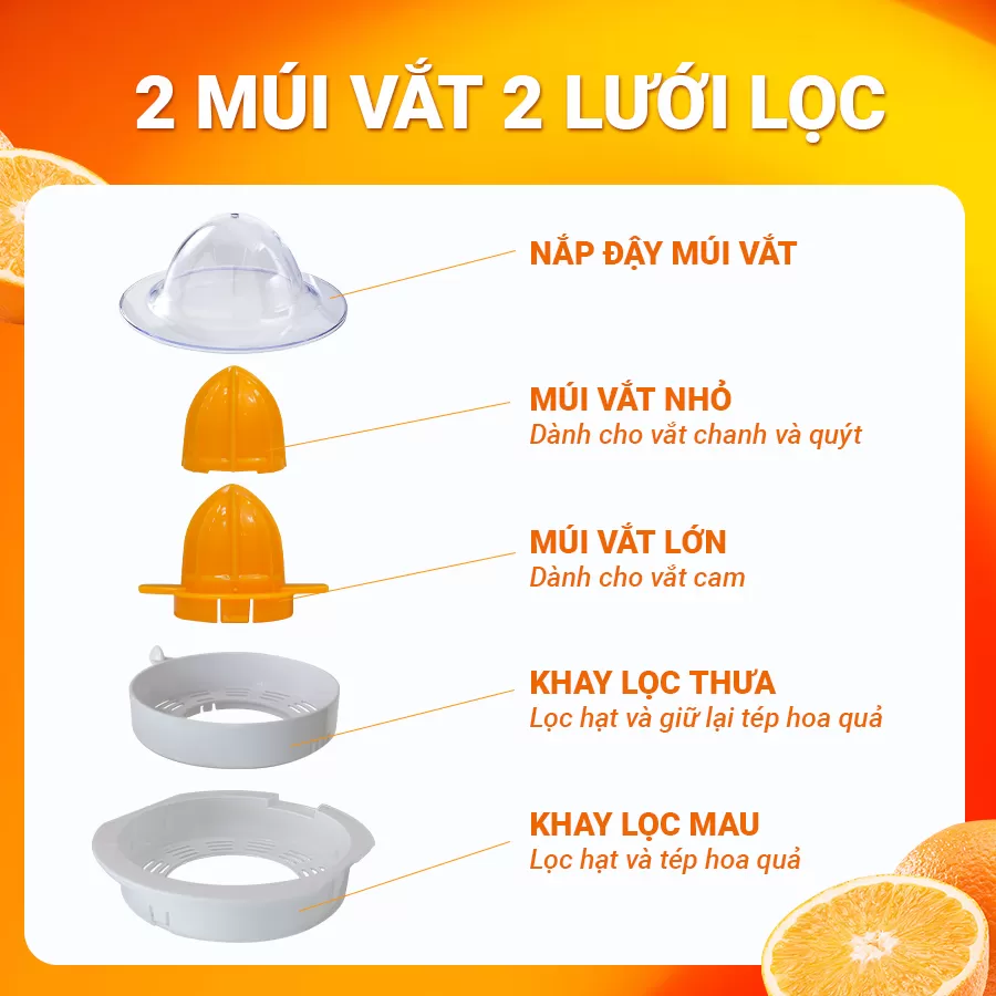 [Tặng kèm lưới lọc + múi vắt] Máy vắt cam Hichiko HC - 3403, 2 chế độ vắt, dung tích 1000ml