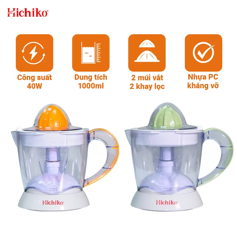 [Tặng kèm lưới lọc + múi vắt] Máy vắt cam Hichiko HC - 3403, 2 chế độ vắt, dung tích 1000ml