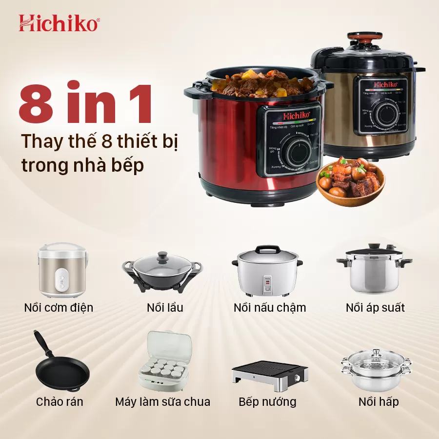 Nồi áp suất Hichiko 6L - HC 1863, siêu chống dính, van áp suất an toàn