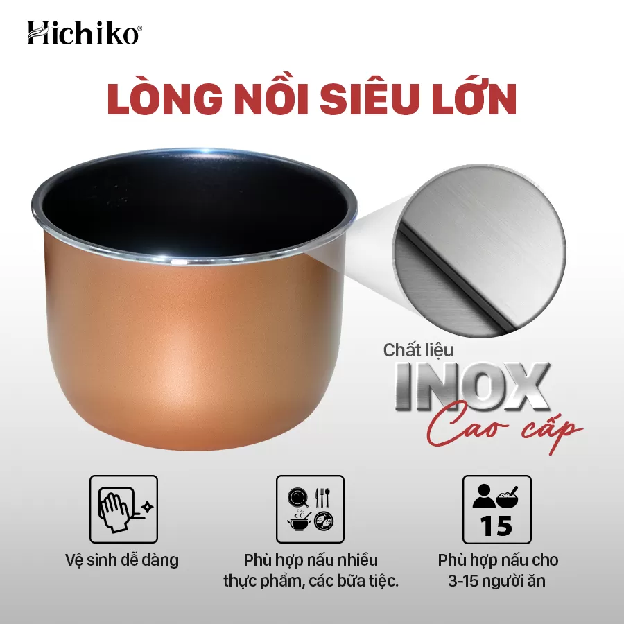 Nồi áp suất Hichiko 6L - HC 1863, siêu chống dính, van áp suất an toàn