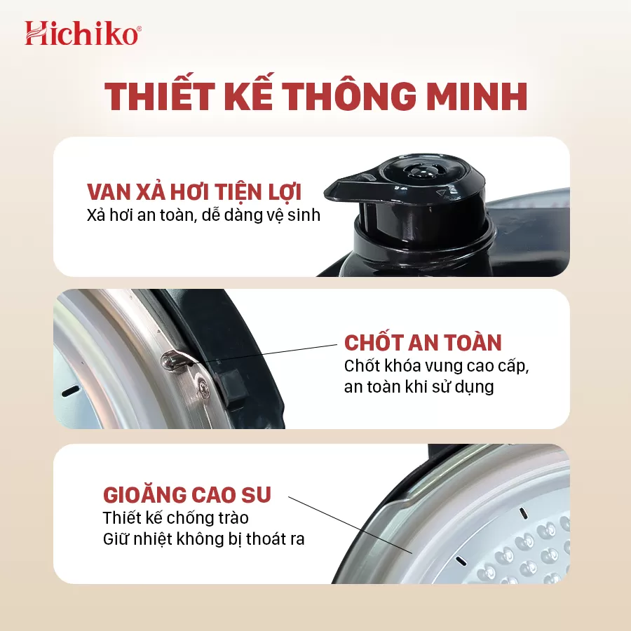 Nồi áp suất Hichiko 6L - HC 1863, siêu chống dính, van áp suất an toàn