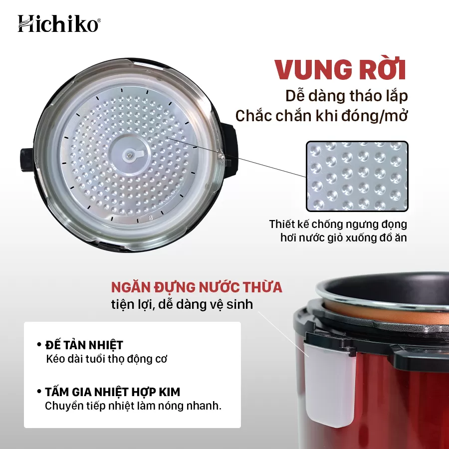 Nồi áp suất Hichiko 6L - HC 1863, siêu chống dính, van áp suất an toàn