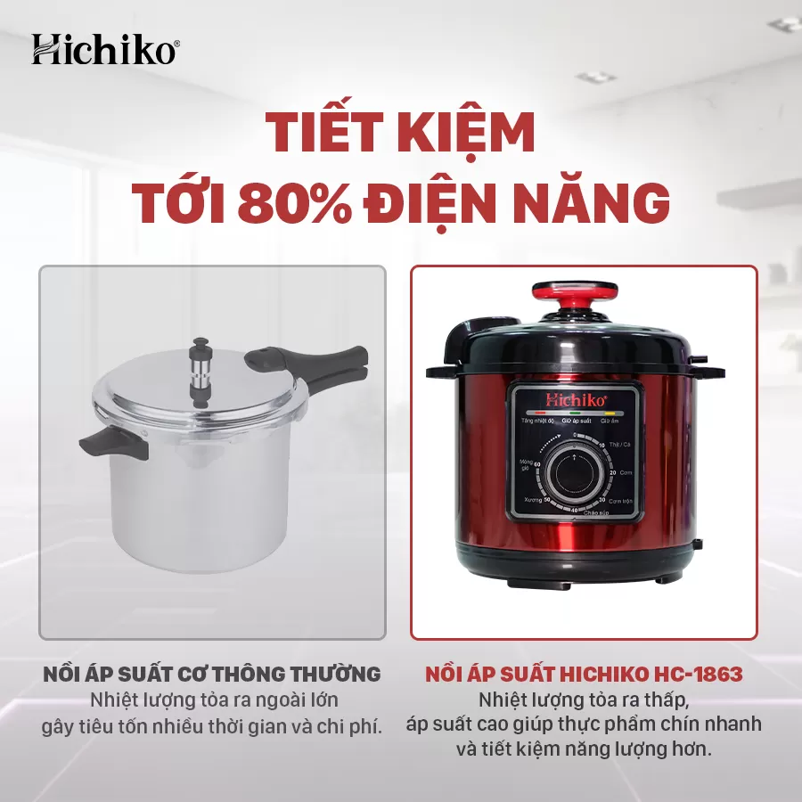 Nồi áp suất Hichiko 6L - HC 1863, siêu chống dính, van áp suất an toàn