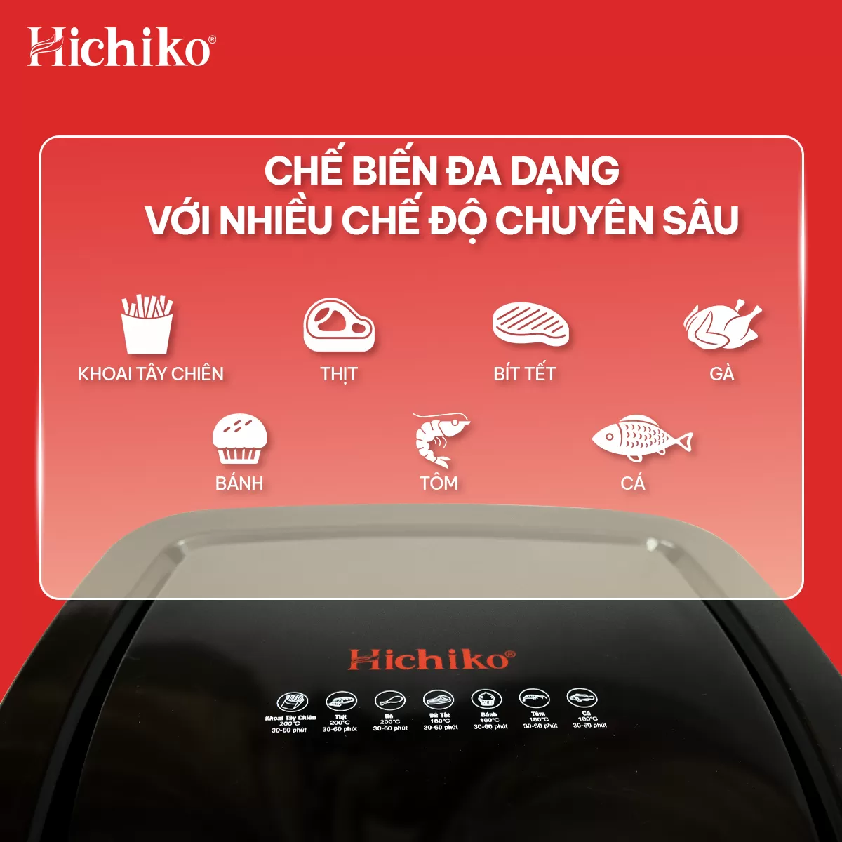 Nồi Chiên Không Dầu Hichiko 10L HC975B, nướng vừa con gà 3kg, công suất 1800W