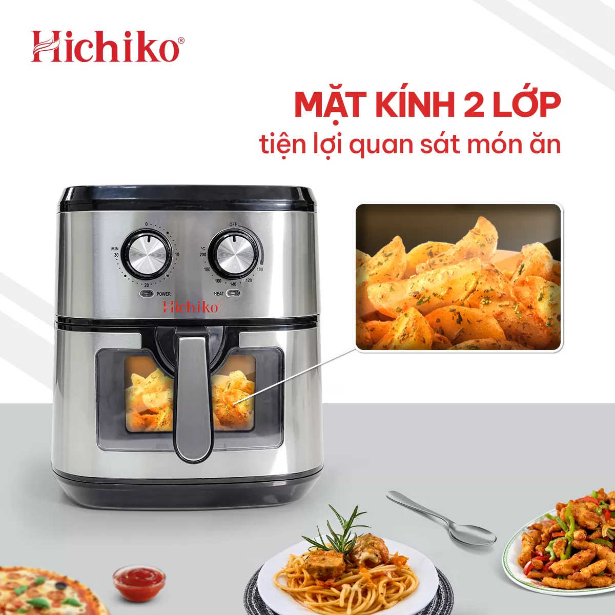 Nồi Chiên Không Dầu Hichiko 10L HC975B, nướng vừa con gà 3kg, công suất 1800W