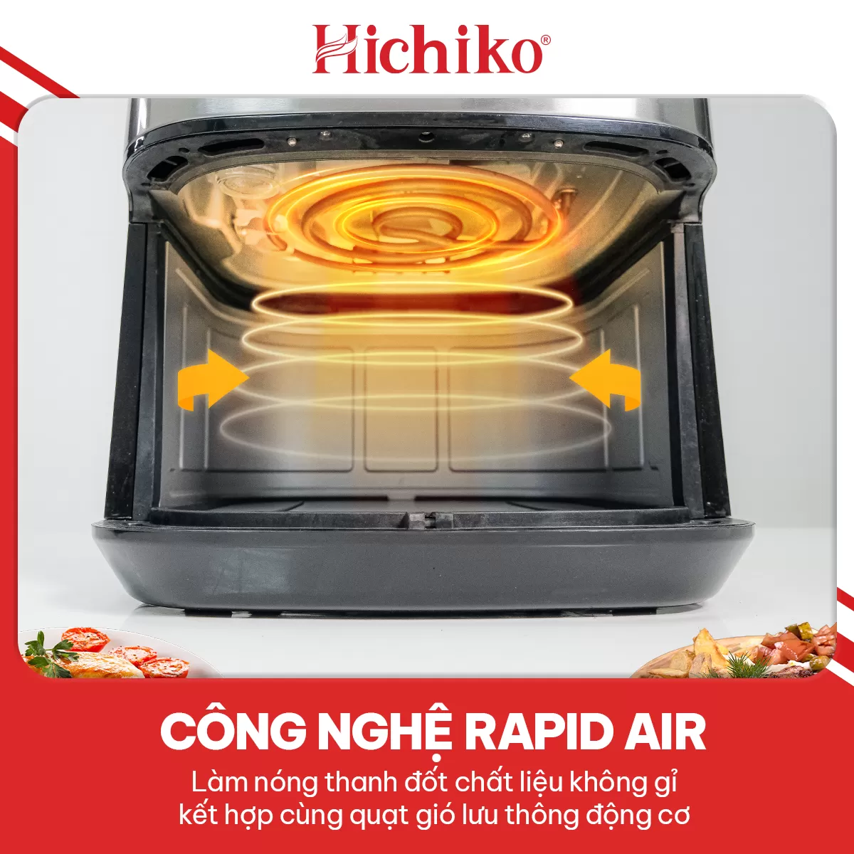 Nồi Chiên Không Dầu Hichiko 10L HC975B, nướng vừa con gà 3kg, công suất 1800W
