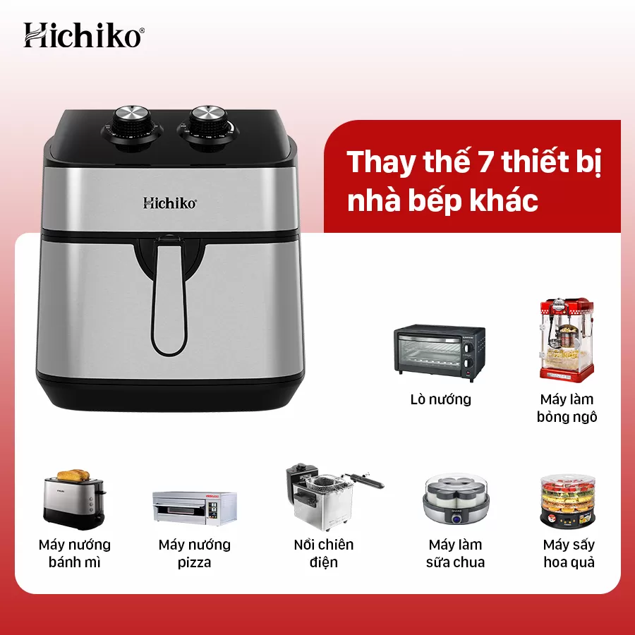 Nồi chiên không dầu 10L Hichiko HC - 977, công suất 1800W, thay thế nhiều thiết bị gia đình