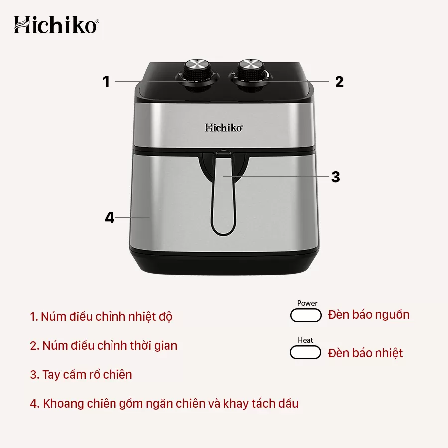 Nồi chiên không dầu 10L Hichiko HC - 977, công suất 1800W, thay thế nhiều thiết bị gia đình