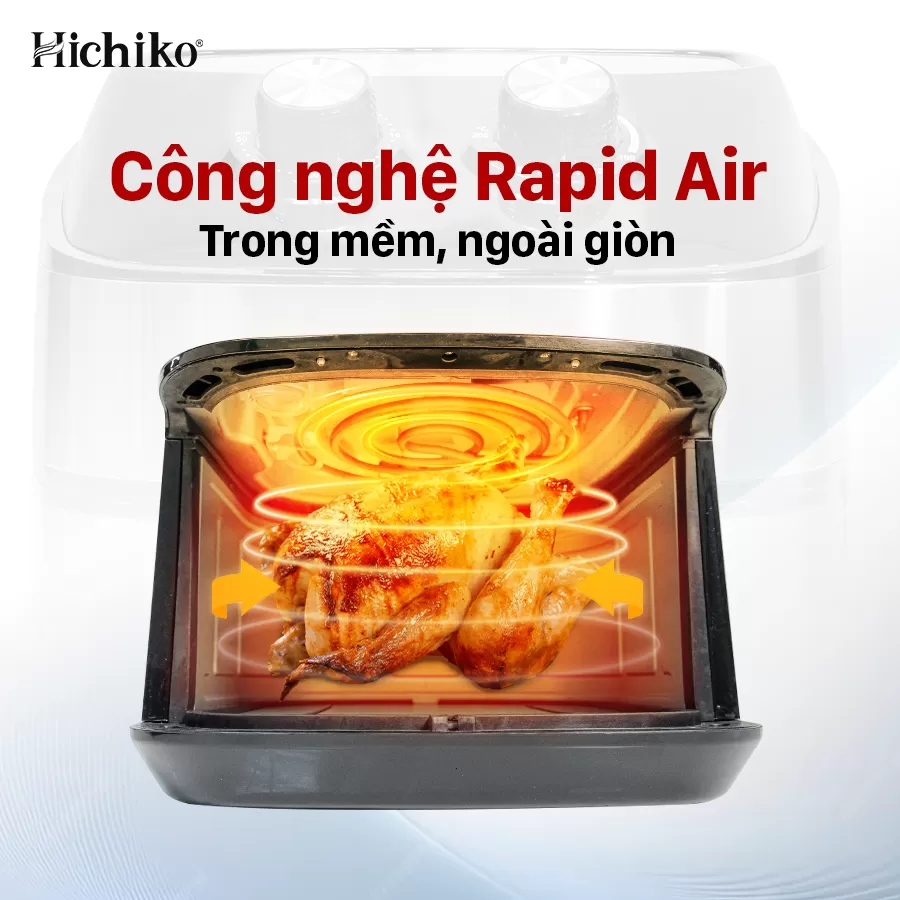 Nồi chiên không dầu 10L Hichiko HC - 977, công suất 1800W, thay thế nhiều thiết bị gia đình
