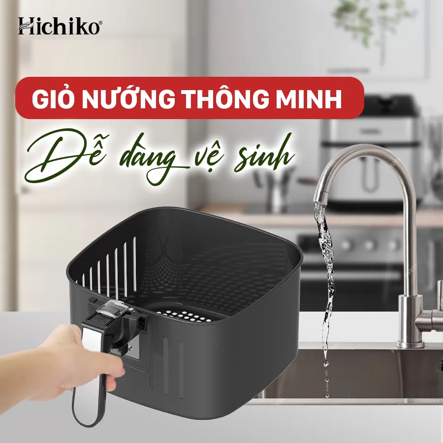 Nồi chiên không dầu 10L Hichiko HC - 977, công suất 1800W, thay thế nhiều thiết bị gia đình