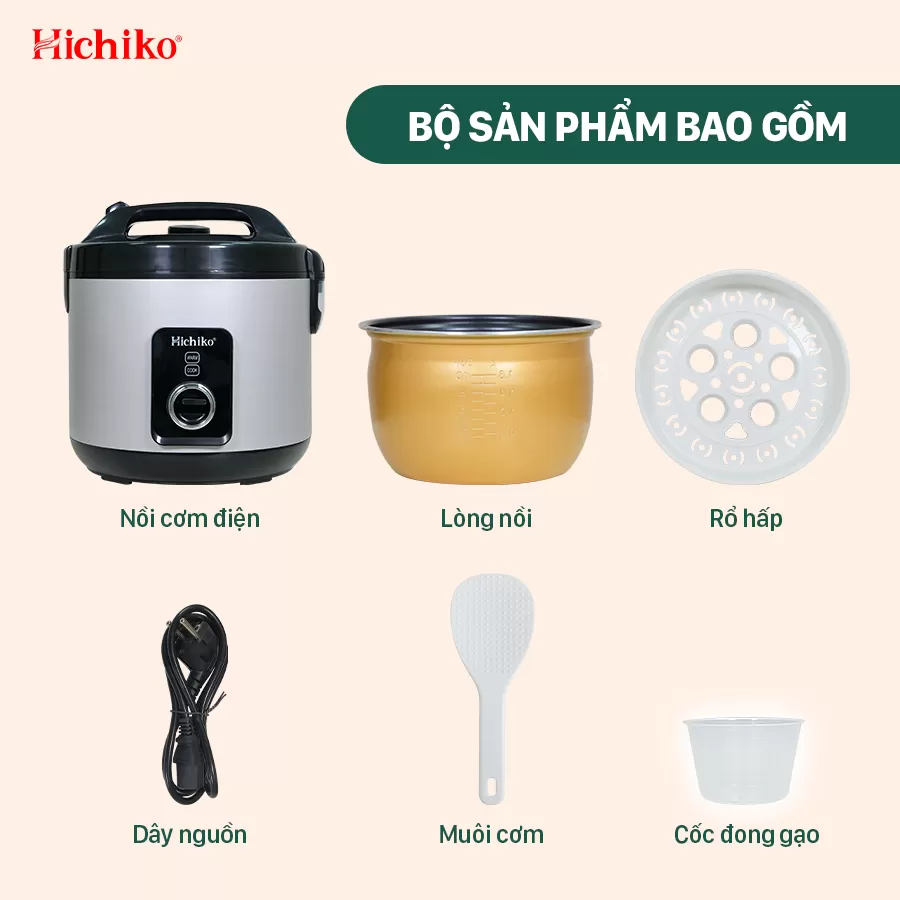 Nồi Nấu Cơm điện 1.8L Hichiko HC - 1020 phù hợp dành cho gia đình 6 - 10 người