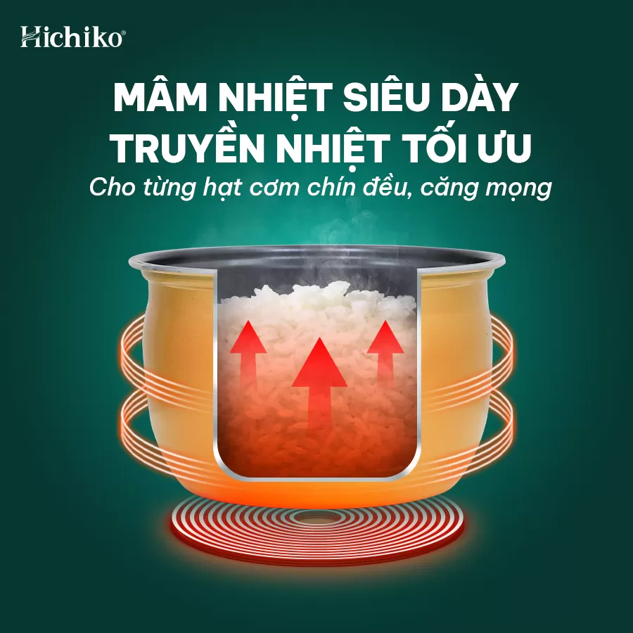 Nồi Nấu Cơm điện 1.8L Hichiko HC - 1020 phù hợp dành cho gia đình 6 - 10 người